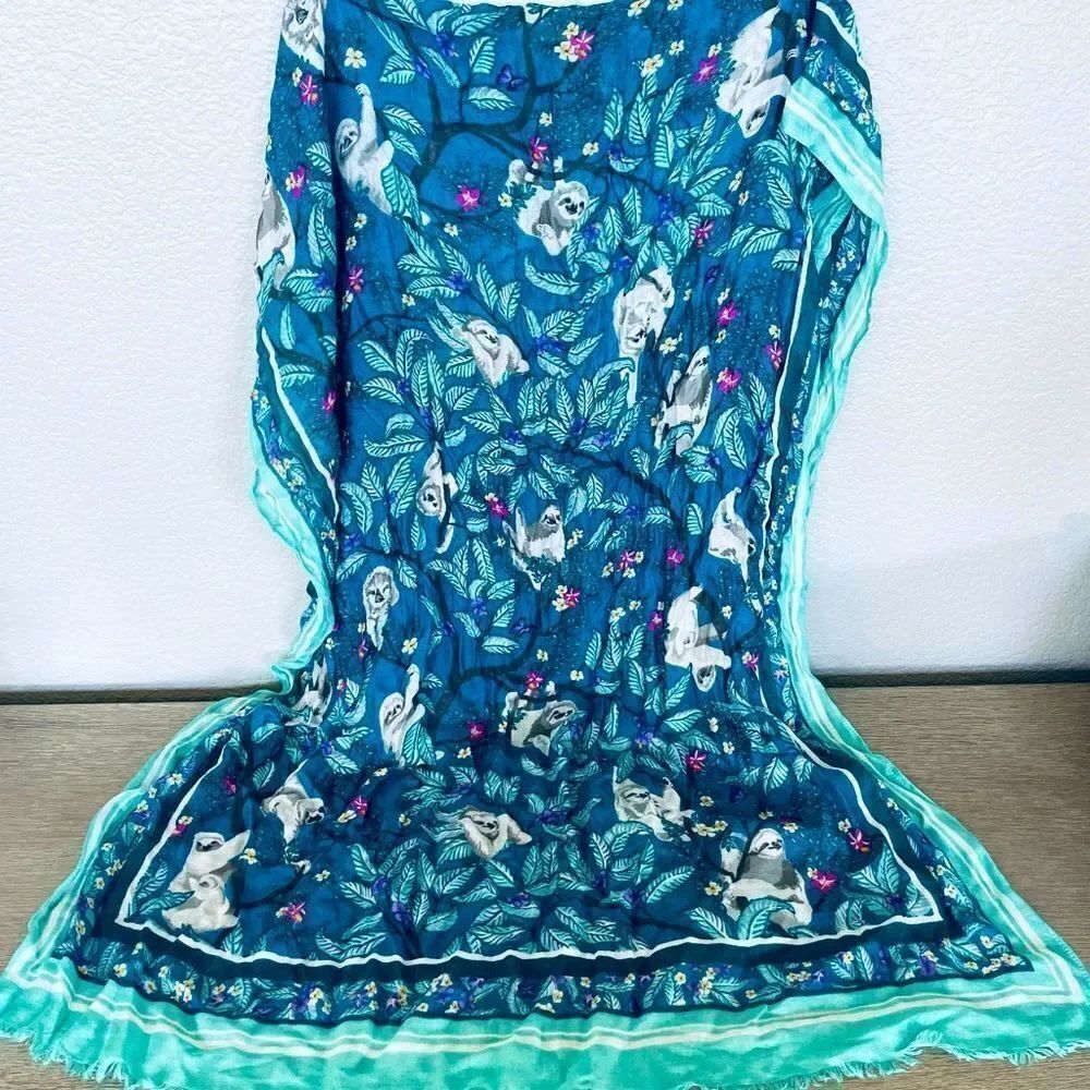Vera Bradley Hanging Around Sloth Soft Fringe Scarf